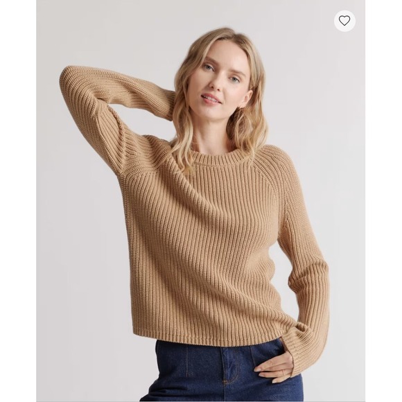 Quince Sweaters - Quince 100% Organic Cotton Fisherman Crew Sweater Long Sleeve Camel Medium